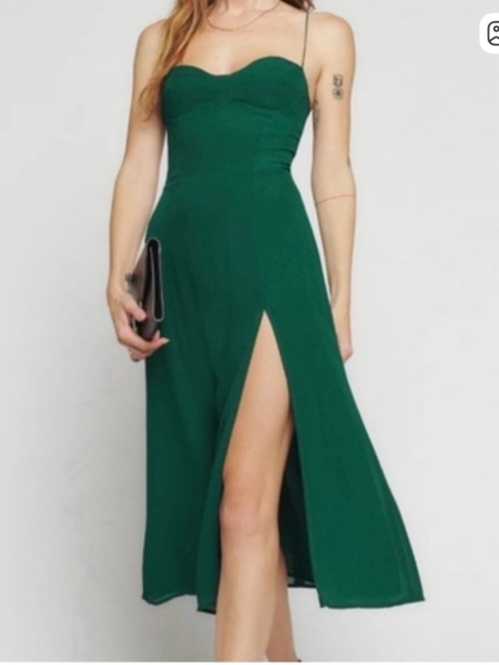 Reformation Juliette Strapless Emerald Midi Dress